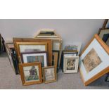 TRIPLE MIRROR AND A SELECTION OF PRINTS ETC