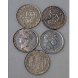 5 SILVER SHILLING COINS TO INCLUDE 1816 GEORGE III, 1826 GEORGE IV,