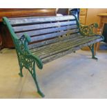 GARDEN BENCH WITH PAINTED CAST METAL ENDS,