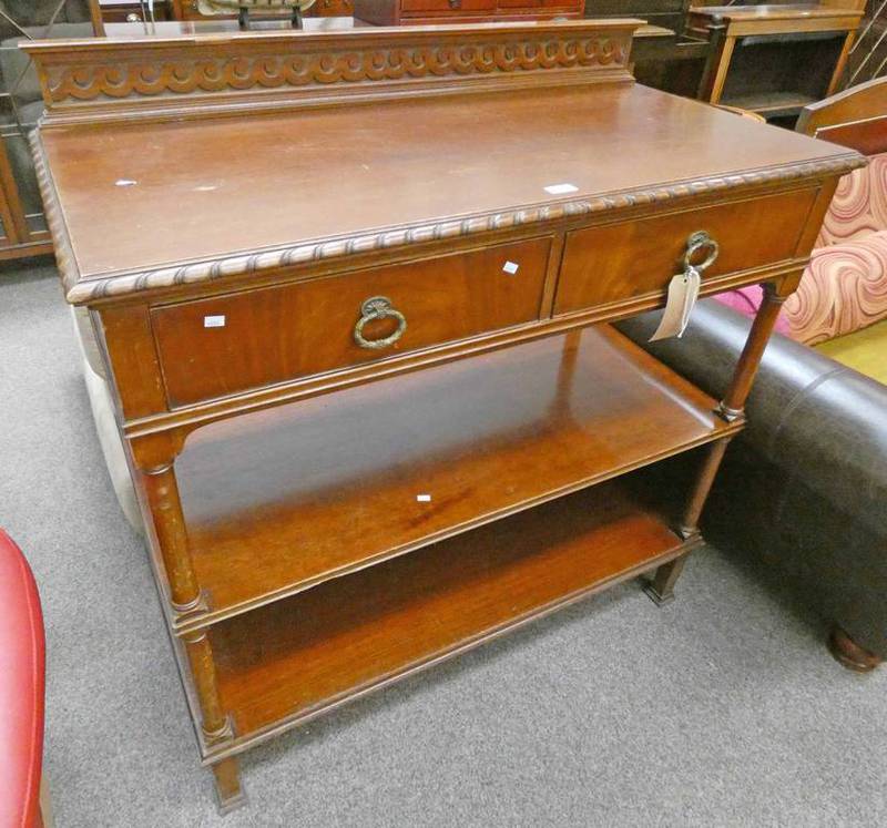 EARLY 20TH CENTURY MAHOGANY 3 TIER BUFFET WITH 2 DRAWERS 118CM TALL X 114CM WIDE