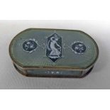 EARLY 20TH CENTURY FRENCH SILVER OBLONG BOX WITH GREEN & WHITE ENAMEL DECORATION DEPICTING A