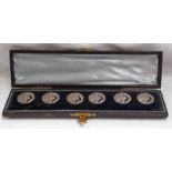 CASED SET OF 6 ART NOUVEAU SILVER BUTTONS DECORATED WITH MAIDEN BY CRISFORD & NORRIS,