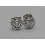 PAIR DIAMOND CLUSTER EARSTUDS, THE CENTRAL DIAMONDS APPROX 0.