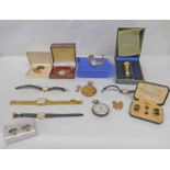 SELECTION OF VARIOUS WRISTWATCHES BY ROTARY & SEIKO, ETC, SILVER POCKETWATCH, CUFFLINKS,