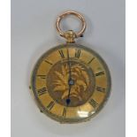 18CT GOLD OPENFACE FOB WATCH WITH FOLIATE ENGRAVED DIAL -40G Condition Report: