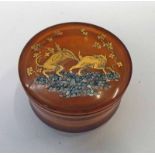 19TH CENTURY BLOND TORTOISESHELL CIRCULAR PILL BOX WITH GOLD & ABALONE PIQUE WORK DECORATION IN THE