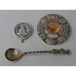 SCOTTISH SILVER GEM SET BROOCH DECORATED WITH NORSE LONG BOAT, CELTIC KNOTS, ETC BY ROBERT ALLISON,