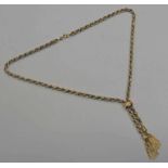 18CT GOLD 2 - TONE ROPE TWIST TASSEL NECKLACE - 35.