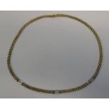 18CT GOLD FLAT LINK CHAIN NECKLACE WITH DIAMOND SET PANELS - 29.