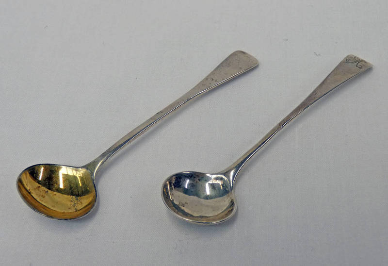 2 SILVER SALT SPOONS,