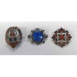 2 AGATE SET BROOCHES & 1 OTHER Condition Report: Clasps & pins work well on each,