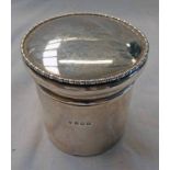 SILVER CYLINDRICAL LIDDED JAR INSCRIBED: TO COMMEMORATE MAY 8TH AUG 16TH VE 1945 VJ - BIRMINGHAM