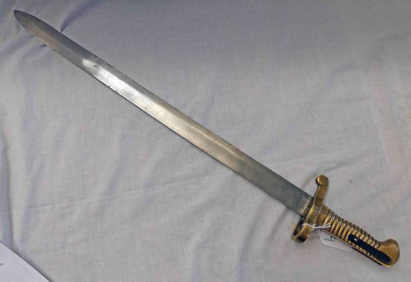 BRASS HILTED SWORD BAYONET WITH 52.