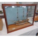 CASED MODEL SHIP THE HMS BOUNTY 1787, 70CM TALL, 91CM WIDE AND 38.