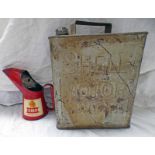 SHELL MOTOR SPIRIT CAN AND A SHELL X-100 MOTOR OIL JUG -2-