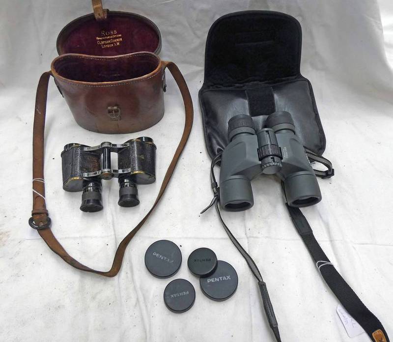 PAIR OF PENTAX 8 X 40 BINOCULARS & A PAIR OF CROWN OPTICAL COMPANY BRITISH MILITARY 8 X 30