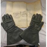 PAIR OF WADDINGTON'S AQUADORE LEATHER MOTORCYCLE RIDING GLOVES AND AN UNFRAMED 1939 RUDGE ULSTER