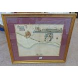 GILT FRAMED NAUTICAL MAP / CHART OF THE COAST OF LEITH "TO THE RIGHT HONOURABLE SIR JAMES FLEMING