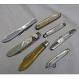 VARIOUS MOTHER OF PEARL HANDLED & OTHER FOLDING KNIVES - SOME SILVER