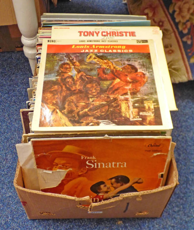 SELECTION OF VINYL MUSIC ALBUMS INCLUDING ARTISTS SUCH AS FRANK SINATRA, LOUIS ARMSTRONG,