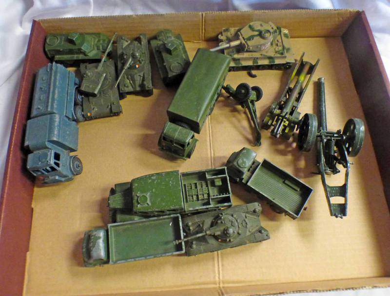 SELECTION OF PLAYWORN DINKY MILITARY RELATED MODEL VEHICLES INCLUDING PRESSURE REFUELLER,