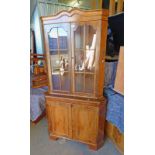 EARLY 20TH CENTURY WALNUT CORNER CABINET WITH 2 ASTRAGAL GLASS PANEL DOORS OVER 2 PANEL DOORS,