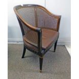 19TH CENTURY STYLE BERGERE TUB CHAIR ON REEDED SUPPORTS,