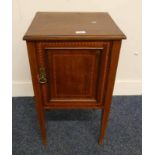 EARLY 20TH CENTURY INLAID MAHOGANY BEDSIDE CABINET ON TAPERED SUPPORTS