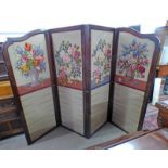 19TH CENTURY MAHOGANY FRAMED 4 PART FOLDING SCREEN WITH FLORAL TAPESTRY,