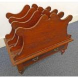 19TH CENTURY MAHOGANY CANTERBURY WITH DRAWER & TURNED SUPPORTS 55CM TALL X 62CM WIDE