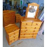 PINE CHEST OF 2 SHORT OVER 4 LONG DRAWERS AND PINE 3 DRAWER BEDSIDE CHEST & PINE MIRROR