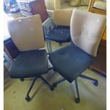 PAIR OF OFFICE SWIVEL CHAIRS AND 3 OFFICE ARMCHAIRS