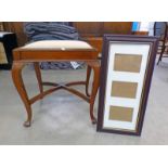 MAHOGANY STOOL ON SHAPED SUPPORTS AND MAHOGANY PICTURE FRAME