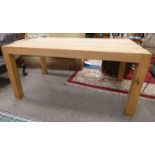 BEECH KITCHEN TABLE ON SQUARE SUPPORTS,