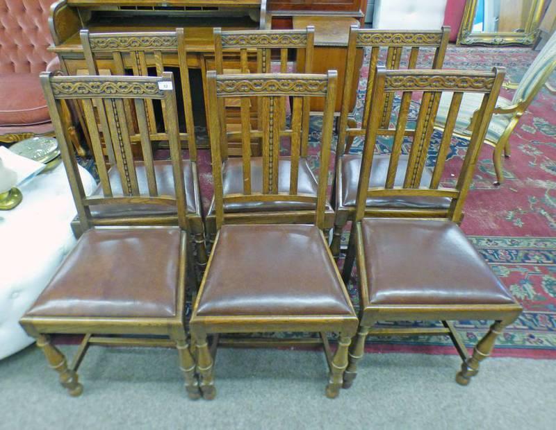 SET OF 6 EARLY 20TH CENTURY OAK DINING CHAIRS ON TURNED SUPPORTS