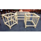 PAINTED BAMBOO TABLE FRAME WIDTH 85CM X HEIGHT 45 CM AND 2 SMALLER PAINTED BAMBOO TABLE FRAMES