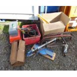 VARIOUS WOOD WORKING TOOLS TO INCLUDE ANANT WOOD PLANE, BOW SAWS, MITRE SAW, ETC,