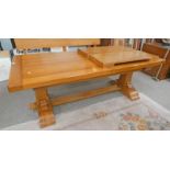 OAK REFECTORY STYLE EXTENDING TABLE WITH 2 EXTRA.