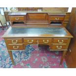 LATE 19TH CENTURY MAHOGANY DESK WITH GALLERY TOP AND 2 FRIEZE DRAWERS OVER BASE OF 5 DRAWERS WITH