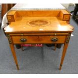 19TH CENTURY STYLE SATINWOOD LADIES DESK WITH GALLERY TOP, PULL-OUT SCREEN, 2 SMALL DRAWERS,