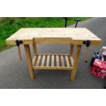 BEECH WORK BENCH WITH 2 VICES,