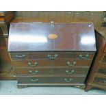 19TH CENTURY INLAID MAHOGANY BUREAU WITH FALL FRONT AND FITTED INTERIOR OVER 23 SHORT & 3 GRADUATED