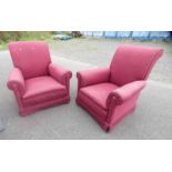 PAIR OF OVERSTUFFED ARMCHAIRS WITH RED PATTERN