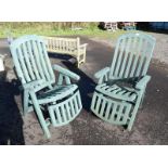 PAIR OF GREEN PLASTIC GARDEN ARMCHAIRS