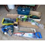 VARIOUS TOOLS TO INCLUDE RECHARGEABLE CORDLESS SAW, BOSCH ORBITAL SANDER, BOSCH PLANER,
