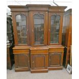 19TH CENTURY MAHOGANY BREAKFRONT BOOKCASE WITH 3 GLASS PANEL DOORS OVER BASE OF 3 PANEL DOORS