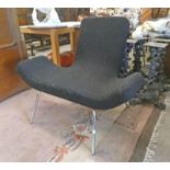 LATE 20TH CENTURY GONDOLA STYLE ARMCHAIR WITH CHROME SUPPORTS & LABEL TO BASE CBI DESIGN: BJORN