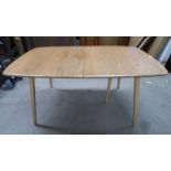 ERCOL BEECH BLONDE GRAND WINDSOR EXTENDING DINING TABLE WITH EXTRA LEAF AND LEG ON TAPERED SUPPORTS,
