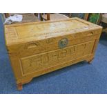 ORIENTAL CARVED CAMPHORWOOD BOX 88CM WIDE