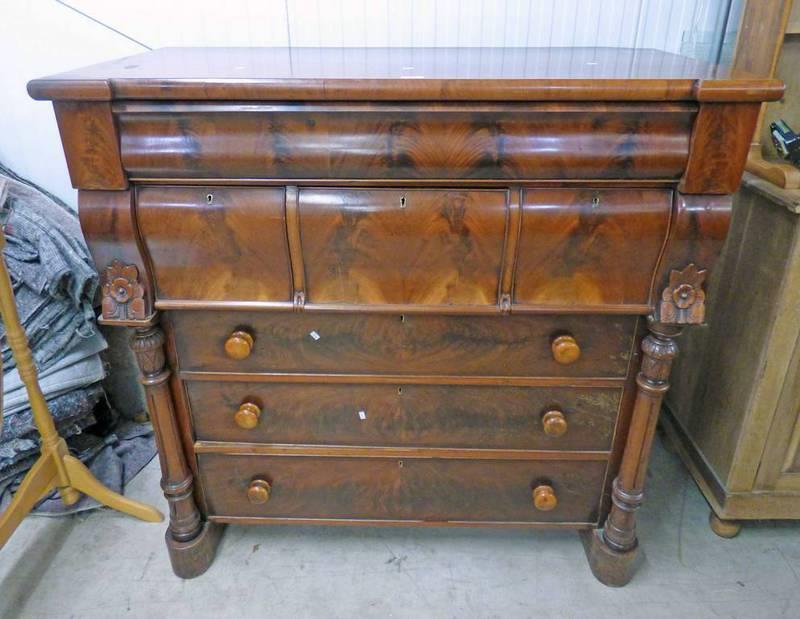 LATE 19TH CENTURY MAHOGANY OGEE CHEST WITH 4 FRIEZE DRAWERS,